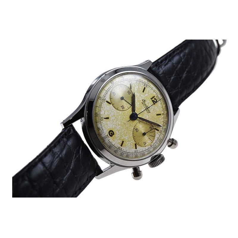 Breitling Steel Round Button Chronograph with Original Dial, circa 1950s For Sale 1