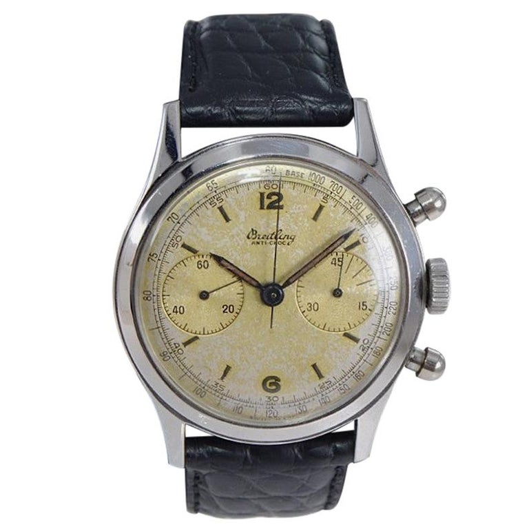 Breitling Steel Round Button Chronograph with Original Dial, circa 1950s  For Sale at 1stDibs