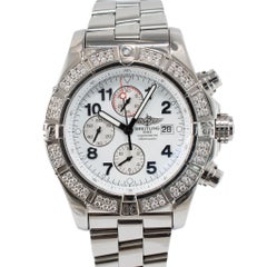 Breitling Super Avenger 48MM A13370 White Dial Diamond Bezel Chrono Steel Watch