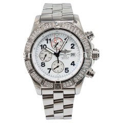 Breitling Super Avenger 48MM A13370 White Dial Diamond Bezel Chrono Steel Watch