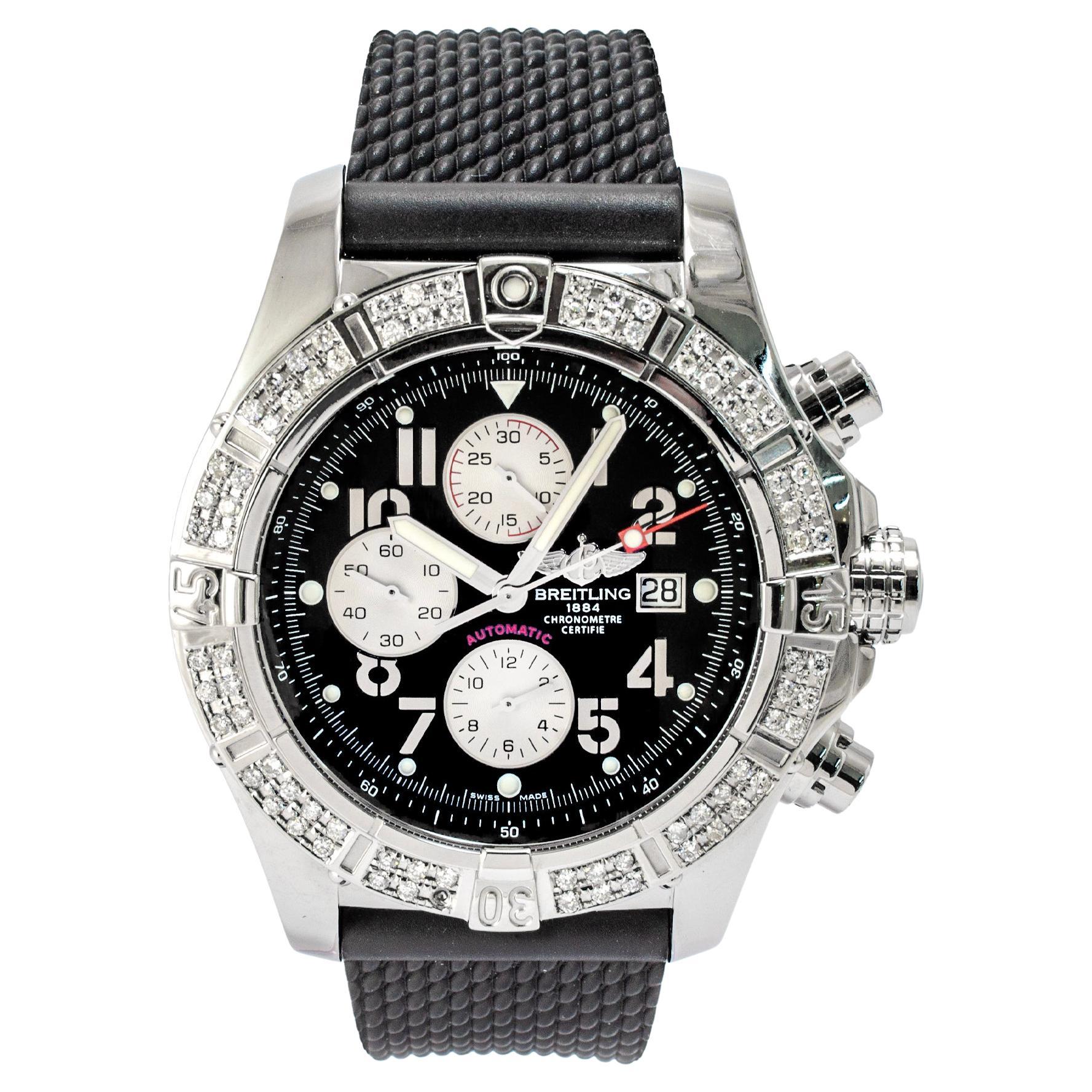 Orologio cronografo Breitling Super Avenger 48MM A1337011 con lunetta di diamanti in acciaio inossidabile in vendita