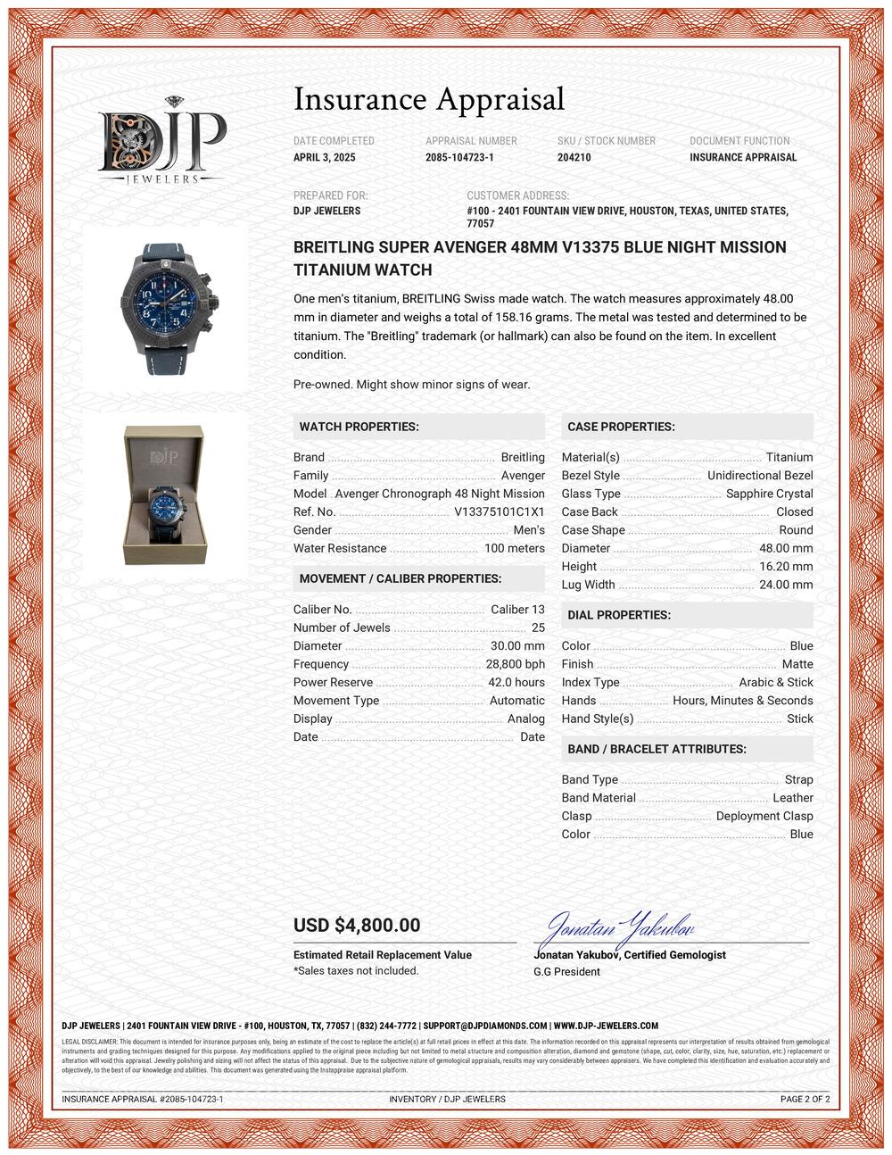 Breitling Super Avenger 48MM V13375 Blue Night Mission Montre en titane en vente 6
