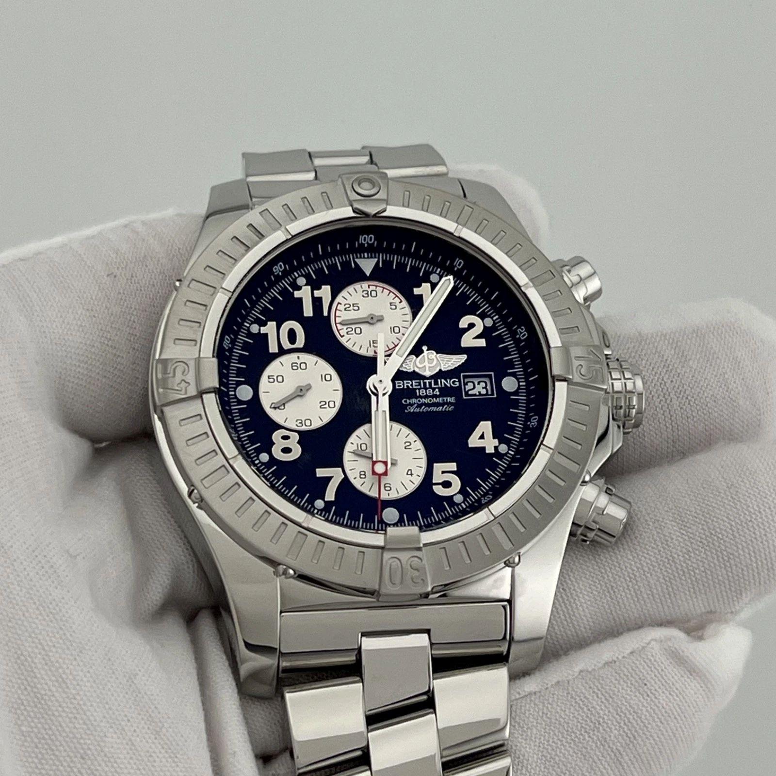 Breitling Super Avenger A13370 48mm Cronógrafo Esfera Negra Acero Inoxidable en venta 6