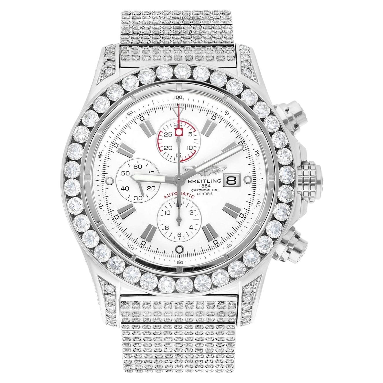 Breitling Super Avenger A13370 48mm Stainless Steel Custom Diamond Watch