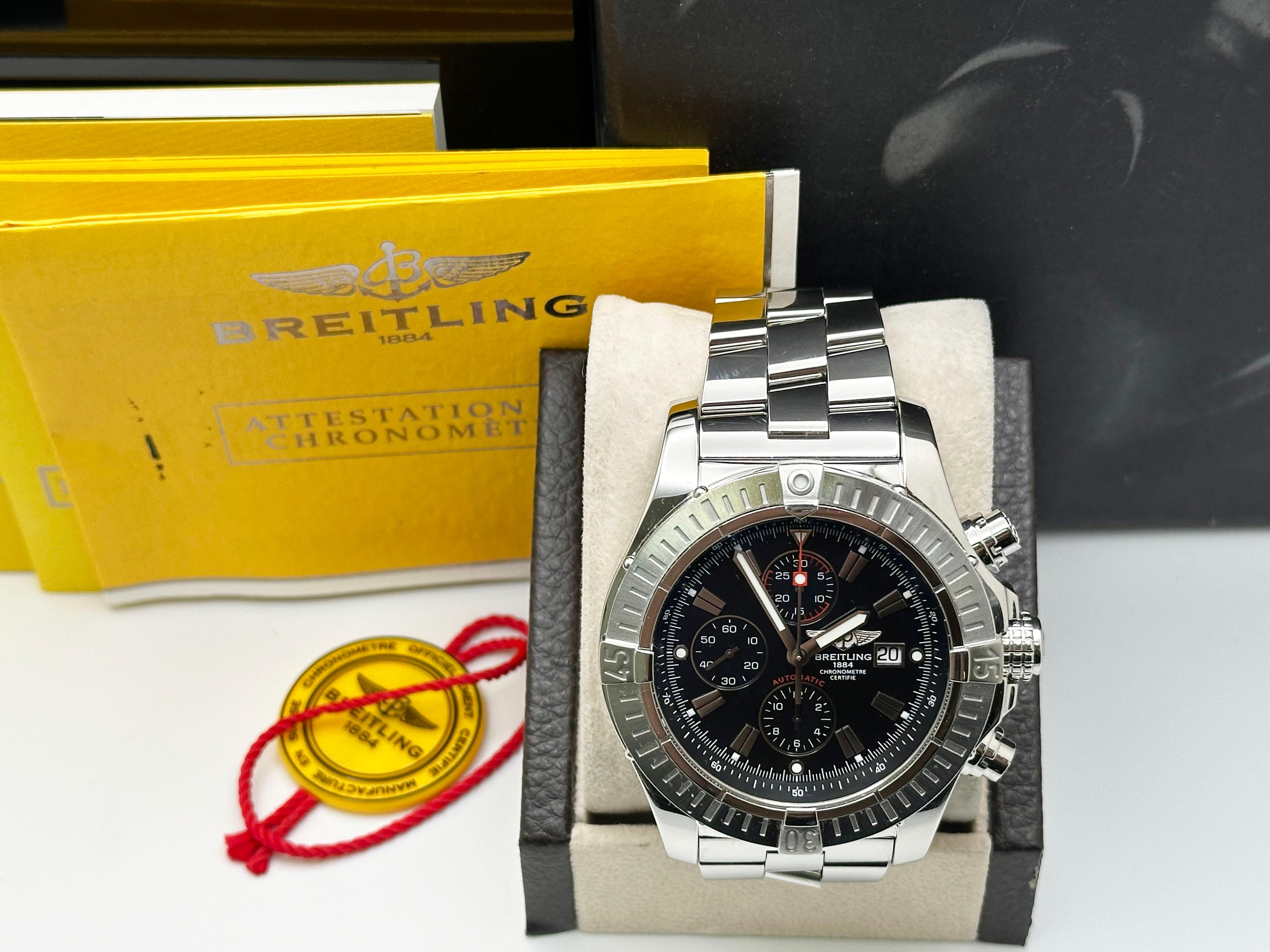 Breitling Super Avenger A13370 Quadrante Nero Acciaio Inox Carta 48mm in vendita 7