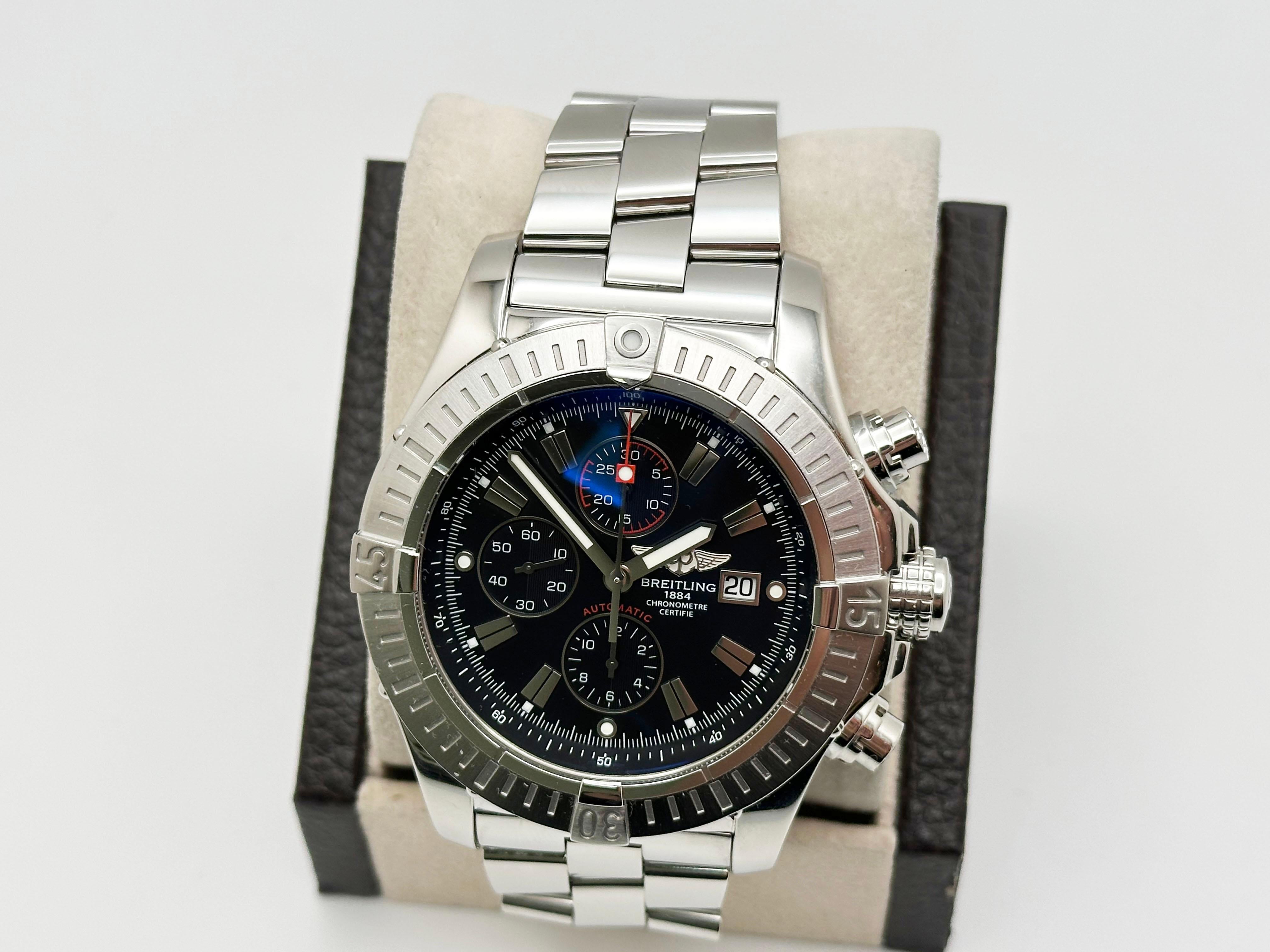 Breitling Super Avenger A13370 Quadrante Nero Acciaio Inox Carta 48mm In condizioni ottime in vendita a San Diego, CA