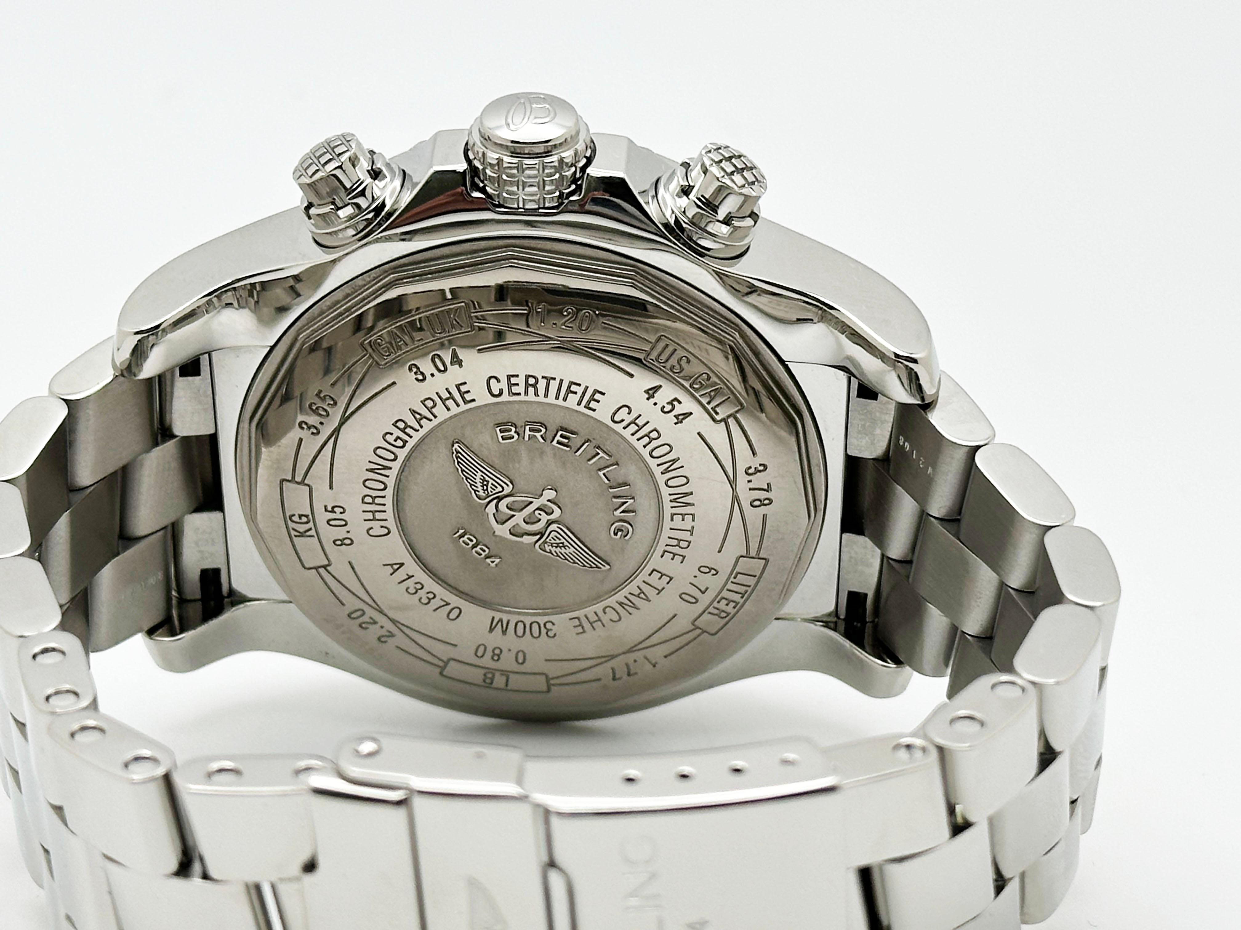 Breitling Super Avenger A13370 Quadrante Nero Acciaio Inox Carta 48mm in vendita 2