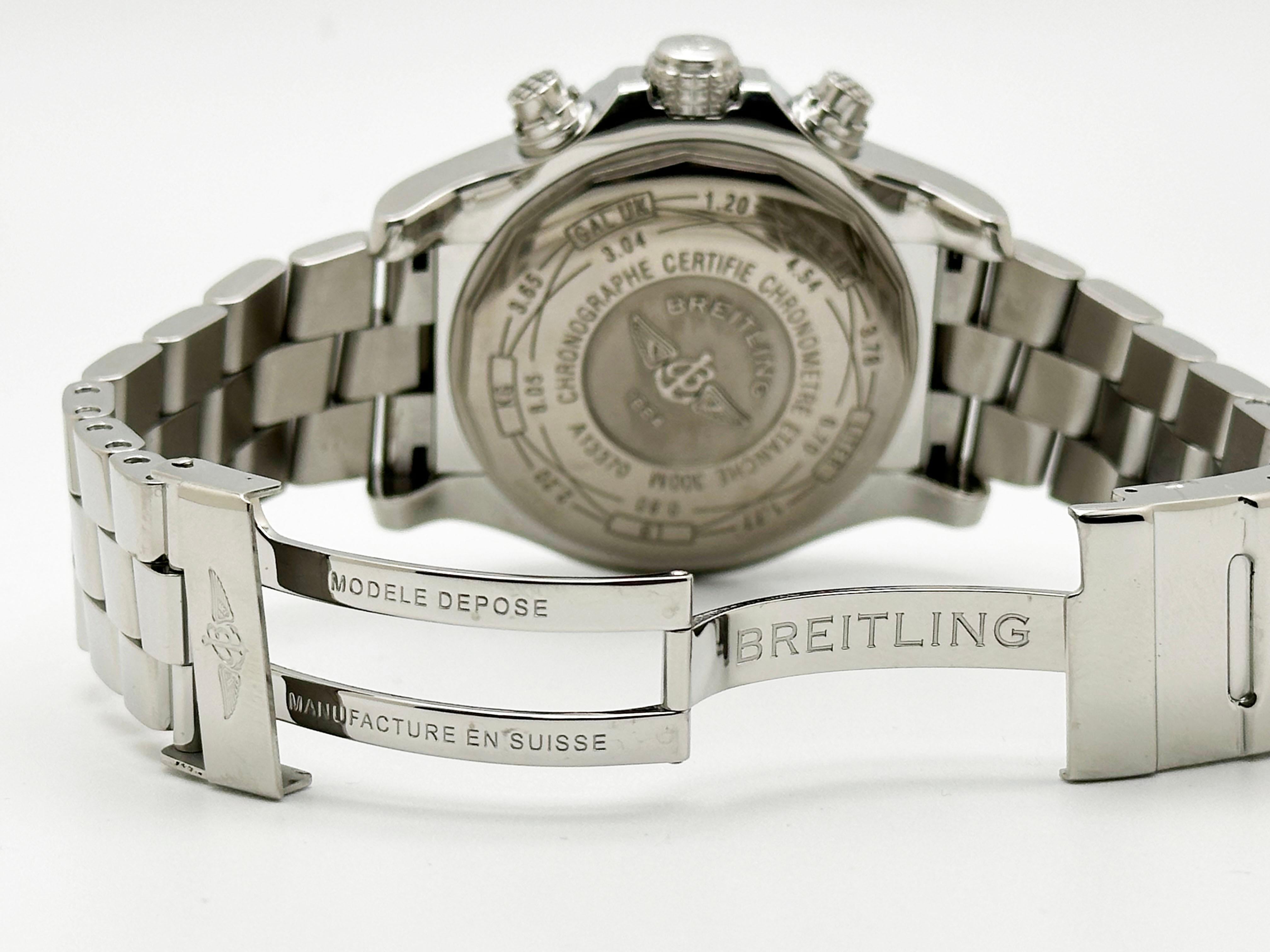 Breitling Super Avenger A13370 Quadrante Nero Acciaio Inox Carta 48mm in vendita 4