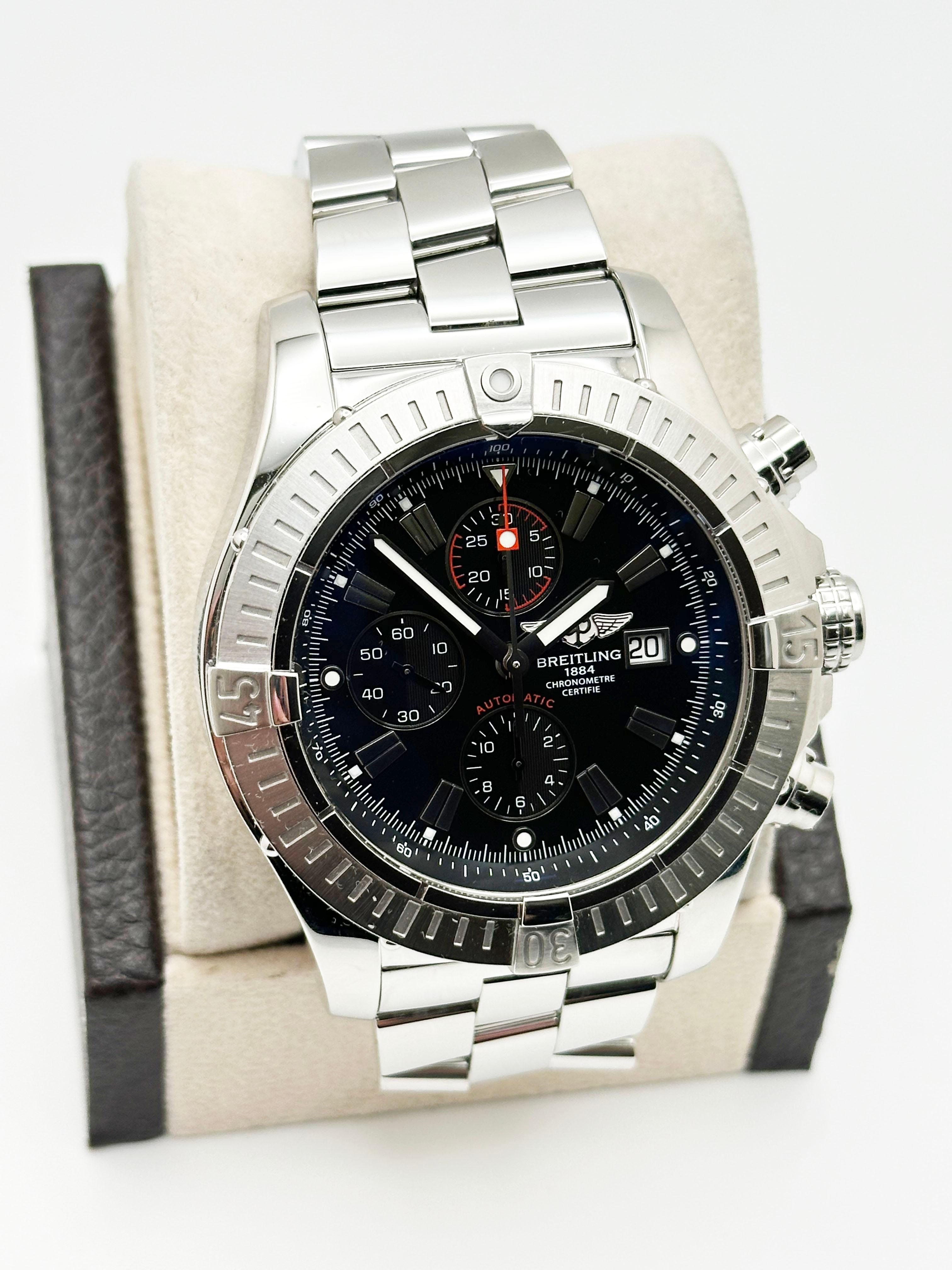 Breitling Super Avenger A13370 Black Dial Stainless Steel Box Paper 48mm