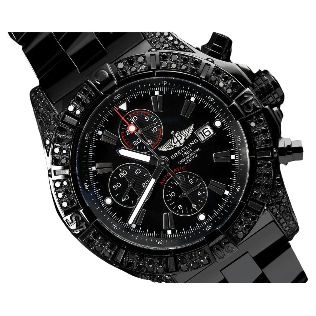 Breitling Super Avenger A13370 Maßgefertigte schwarze PVD-Uhr mit Diamanten