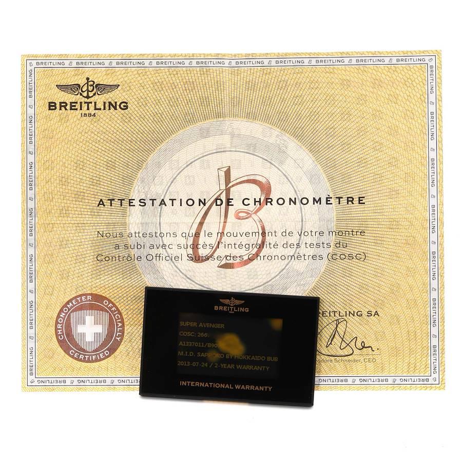 Breitling Super Avenger Schwarzes Zifferblatt Chronograph Stahl Herrenuhr A13370 Box Card im Angebot 6
