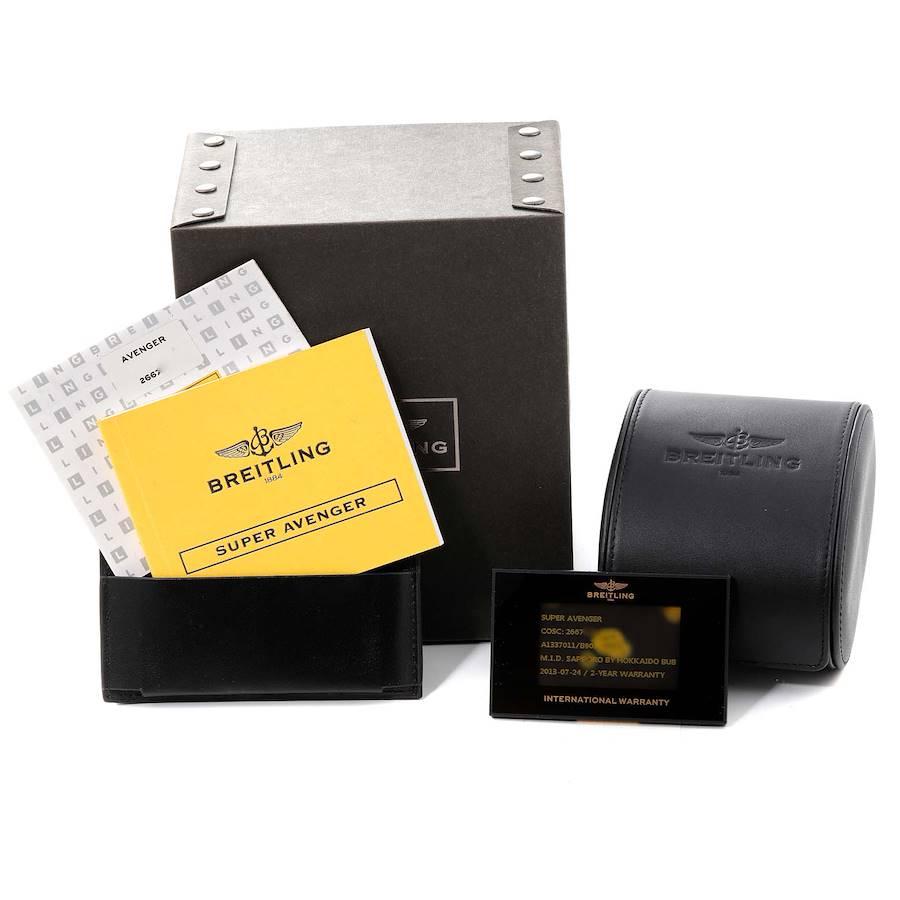 Breitling Super Avenger Black Dial Chronograph Steel Mens Watch A13370 Box Card For Sale 4