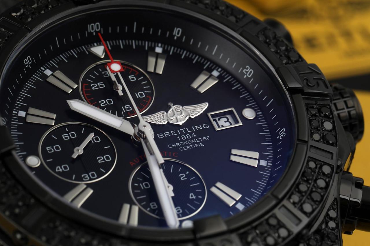 Breitling Super Avenger Chronographe Revêtu PVD/DLC avec diamants véritables noirs A13370 