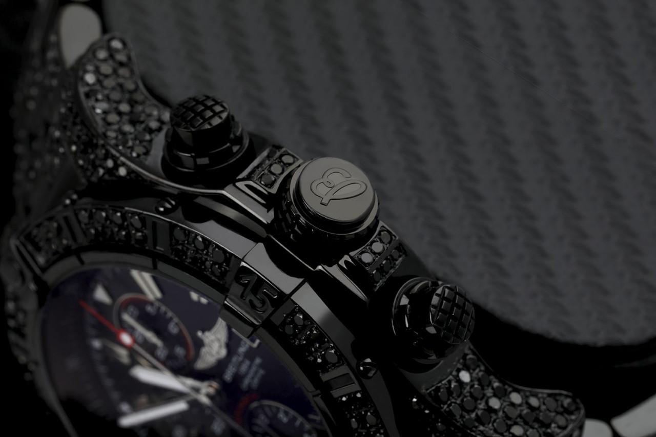 Round Cut Breitling Super Avenger Chrono A13370 PVD/DLC Coated with Black Genuine Diamonds For Sale