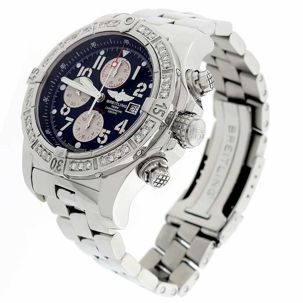 Breitling Super Avenger Chronograph Black Dial Automatic Men's Watch In Excellent Condition For Sale In New York, NY