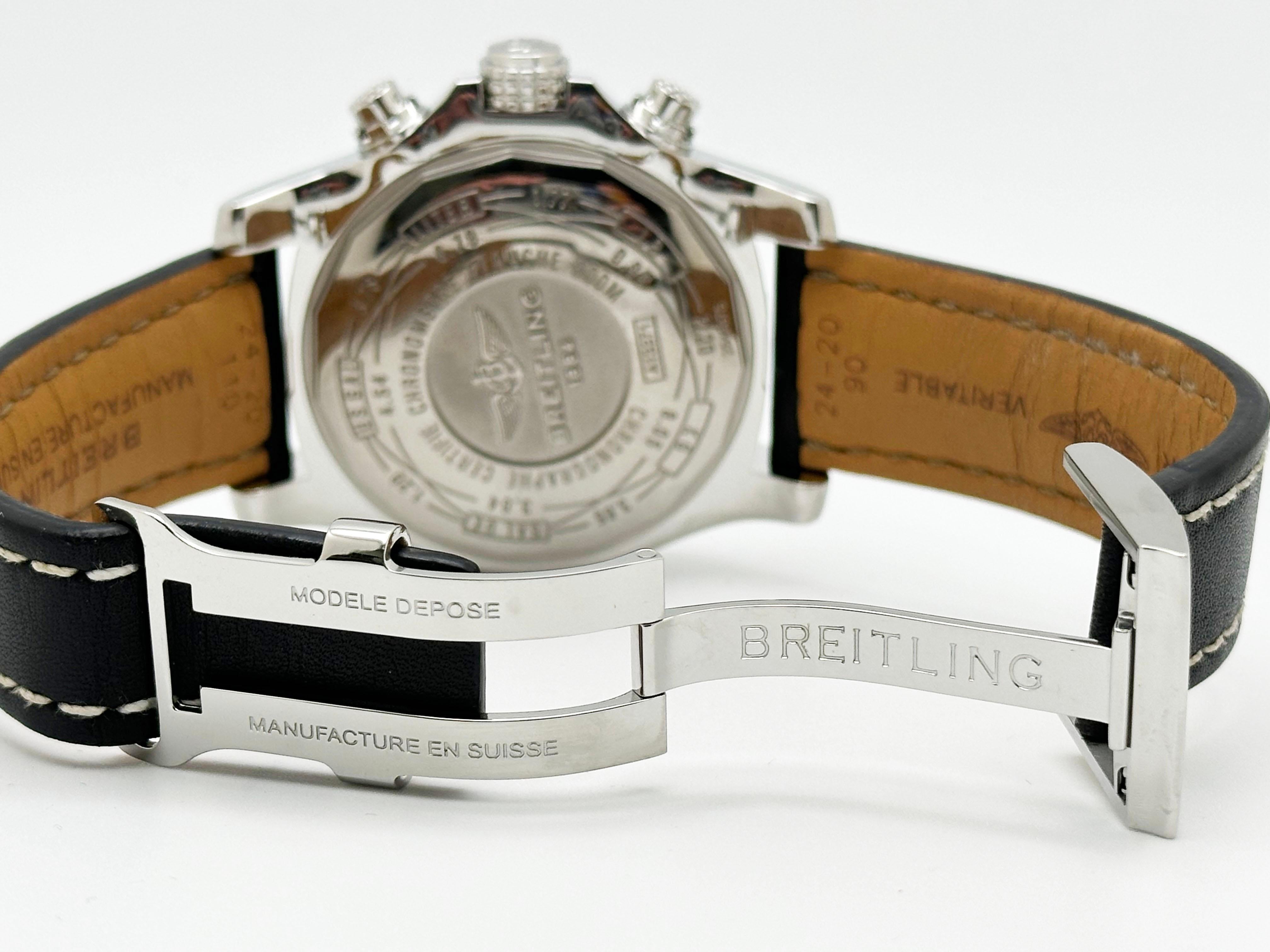 Breitling Super Avenger II A13371 Acciaio inossidabile Cinturino in pelle Scatola Libretto 48mm in vendita 5