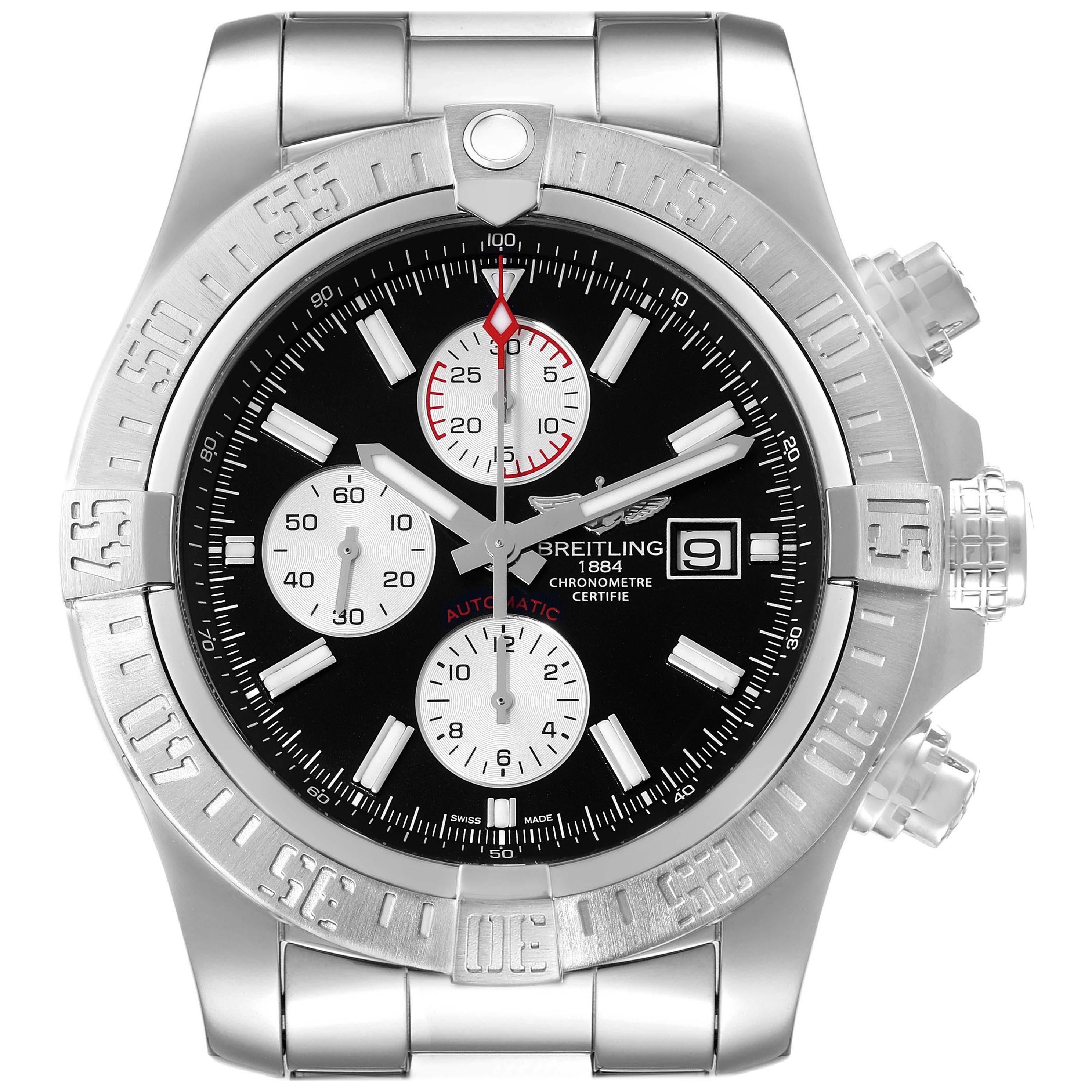 Breitling Super Avenger II Black Dial Steel Mens Watch A13371