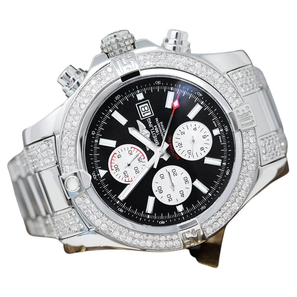Breitling Montre de luxe pour homme Super Avenger II avec cadran noir, chronographe A13371 en vente