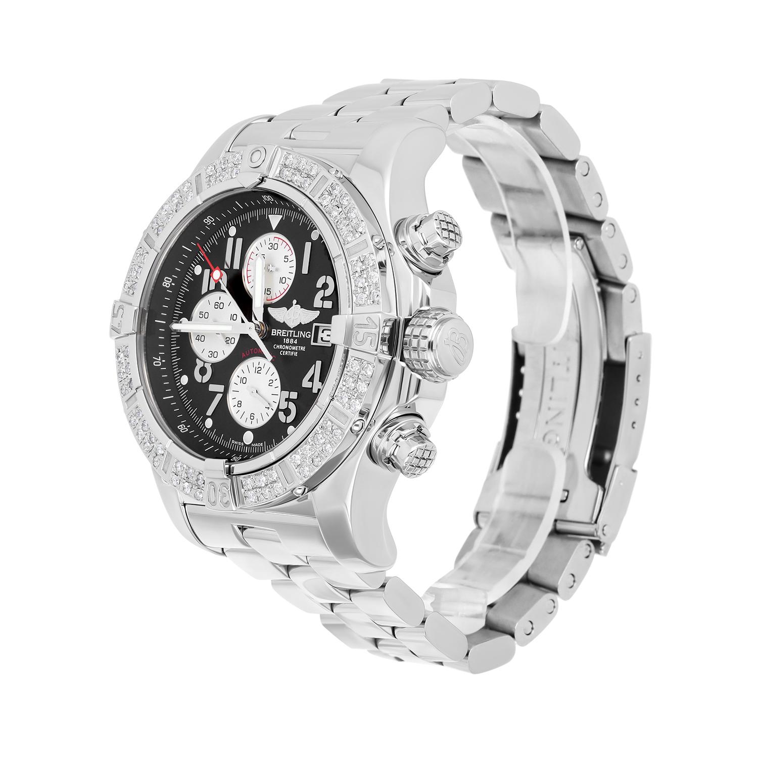 Breitling Super Avenger SS Chronograph Schwarz Arabic 48 mm Diamant Lünette A13370 im Angebot 1