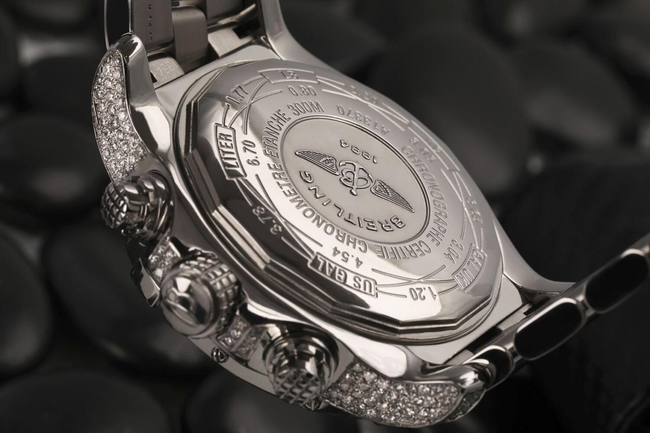 Breitling Super Avenger SS Chronographe noir avec cadran serti de diamants A13370 Excellent état - En vente à New York, NY