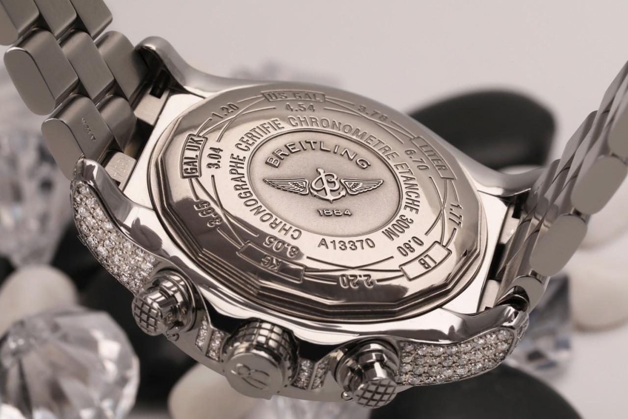 Men's Breitling Super Avenger SS Chronograph White Dial Diamond Set Case A13370 For Sale