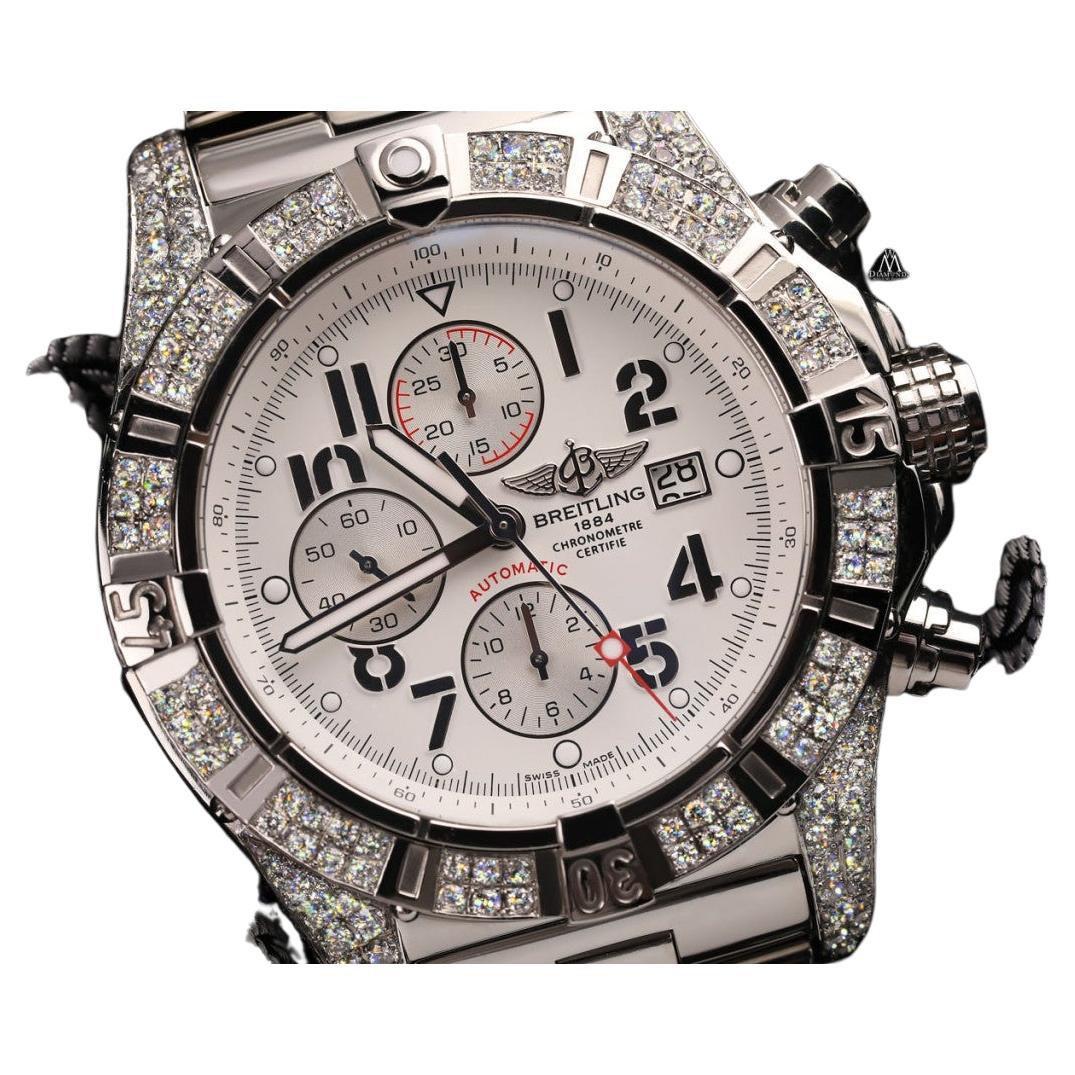 Breitling Super Avenger SS Chronographe avec cadran blanc serti de diamants A13370 en vente