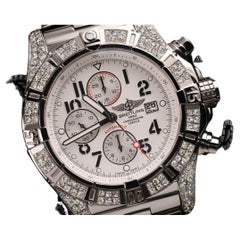 Breitling Super Avenger SS Chronographe avec cadran blanc serti de diamants A13370