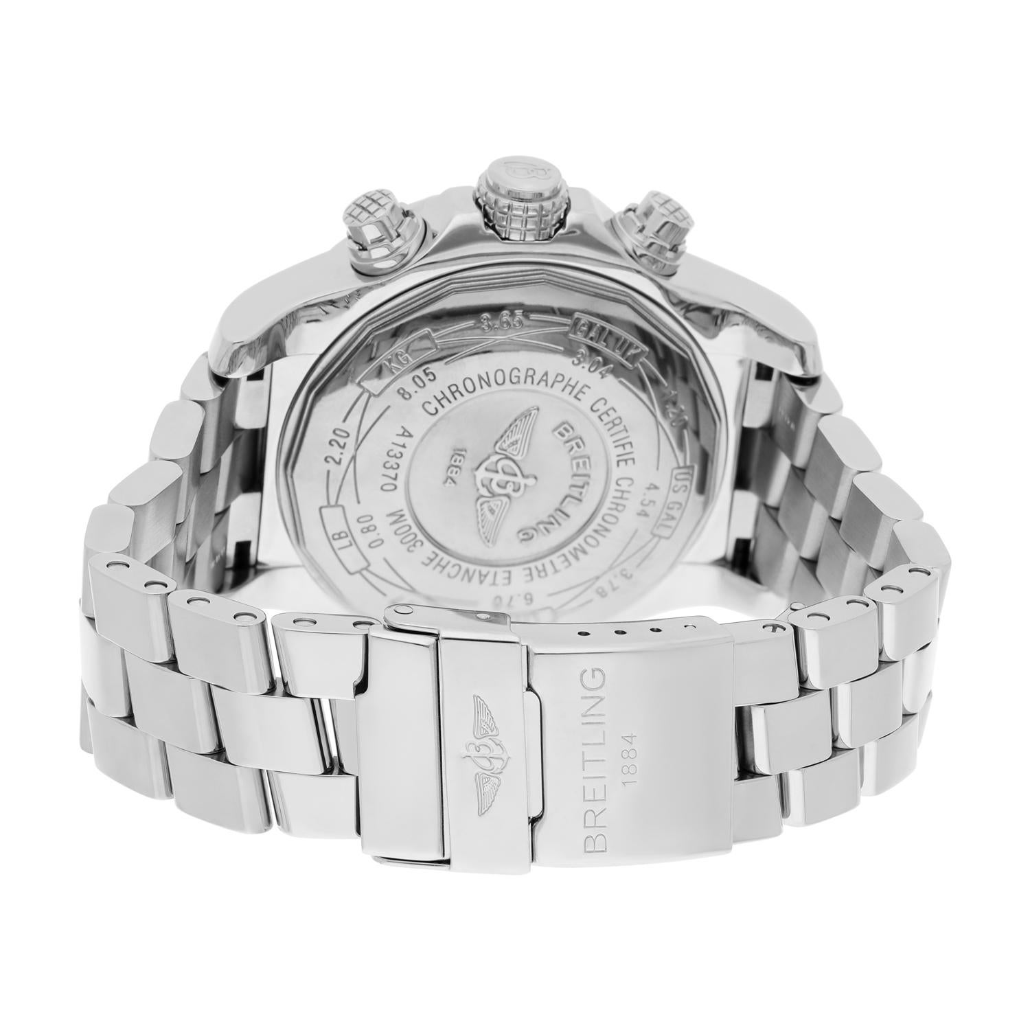 Breitling Super Avenger SS Chronographe Blanc Index 48mm Diamant Bezel A13370 en vente 4