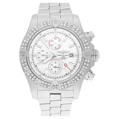 Breitling Super Avenger SS Chronograph White Index 48mm Diamond Bezel A13370