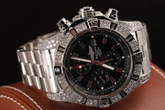 Breitling Super Avenger Stainless Steel Custom Diamonds Black Dial A1337011