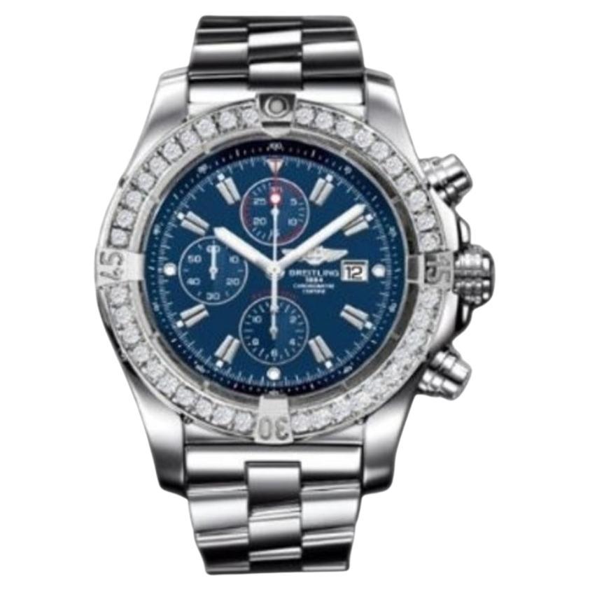 Breitling Super Avenger Stainless Steel Watch with Custom Diamond Bezel A13370  For Sale