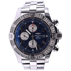 Used Breitling Super Avenger Stainless Steel with Custom Diamond Bezel Watch Ref. A13