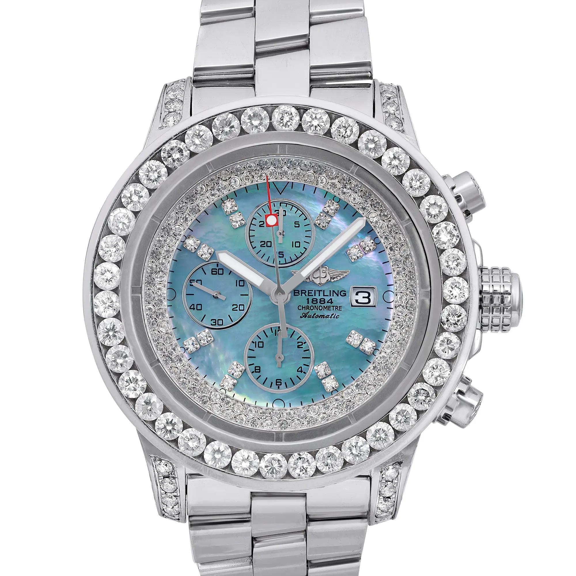 Pre-owned. Custom Cubic zirconia inner bezel. 7.6-carat diamond bezel and approx 2.5-carat diamonds on sides.  Total approx 10 cttw. 

* Free Shipping within the USA
* Two-year warranty coverage
* 14-day return policy with a full refund. Buyers can
