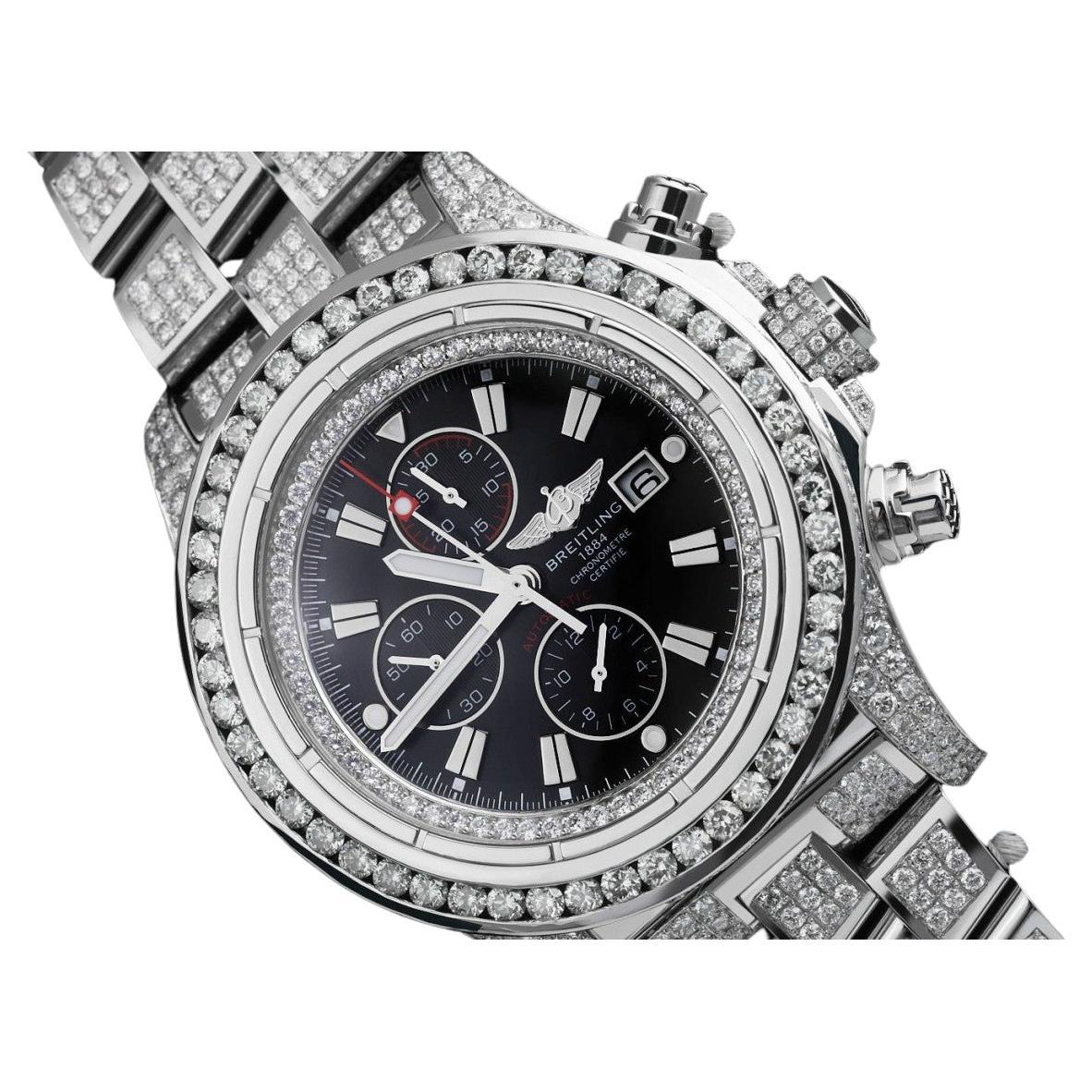 Breitling Super Avenger Uhr, schwarzes Zifferblatt, Modell Custom Diamantuhr A13370