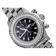 Used Breitling Super Avenger Watch Black Dial Model Custom Diamond Watch A13370