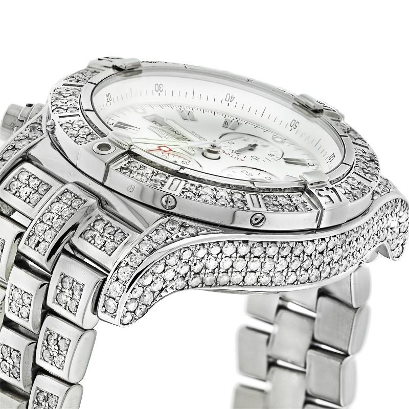 Breitling Super Avenger Montre avec cadran blanc et montre à diamants personnalisée A13370 Excellent état - En vente à New York, NY
