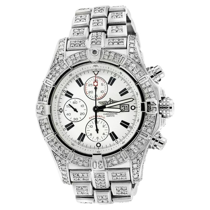 Breitling Super Avenger Montre avec cadran blanc et montre à diamants personnalisée A13370 en vente