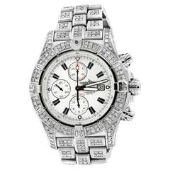 Used Breitling Super Avenger Watch White Dial Model Custom Diamond Watch A13370