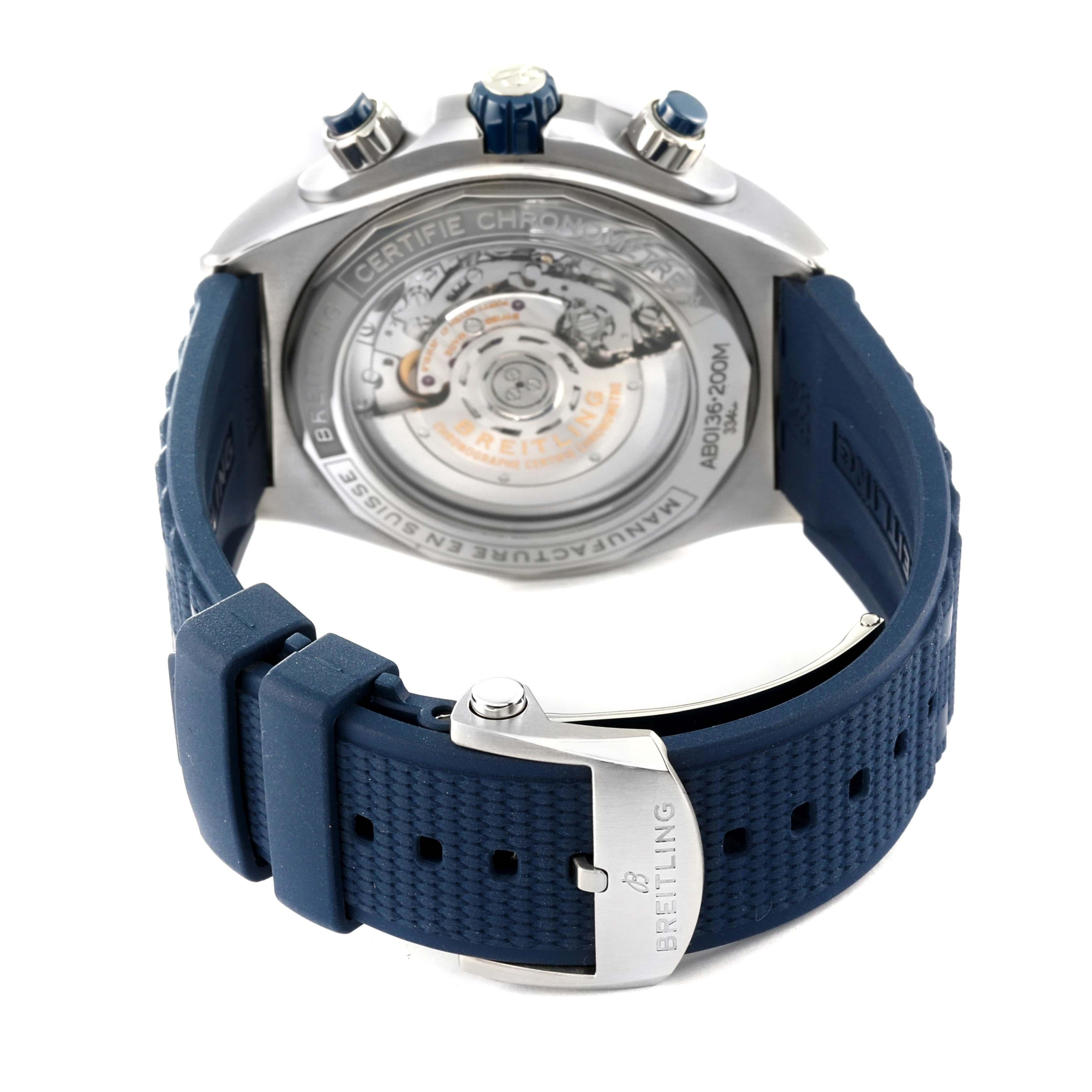 Men's Breitling Super Chronomat B01 Blue Dial Steel Mens Watch AB0136 Box Card For Sale