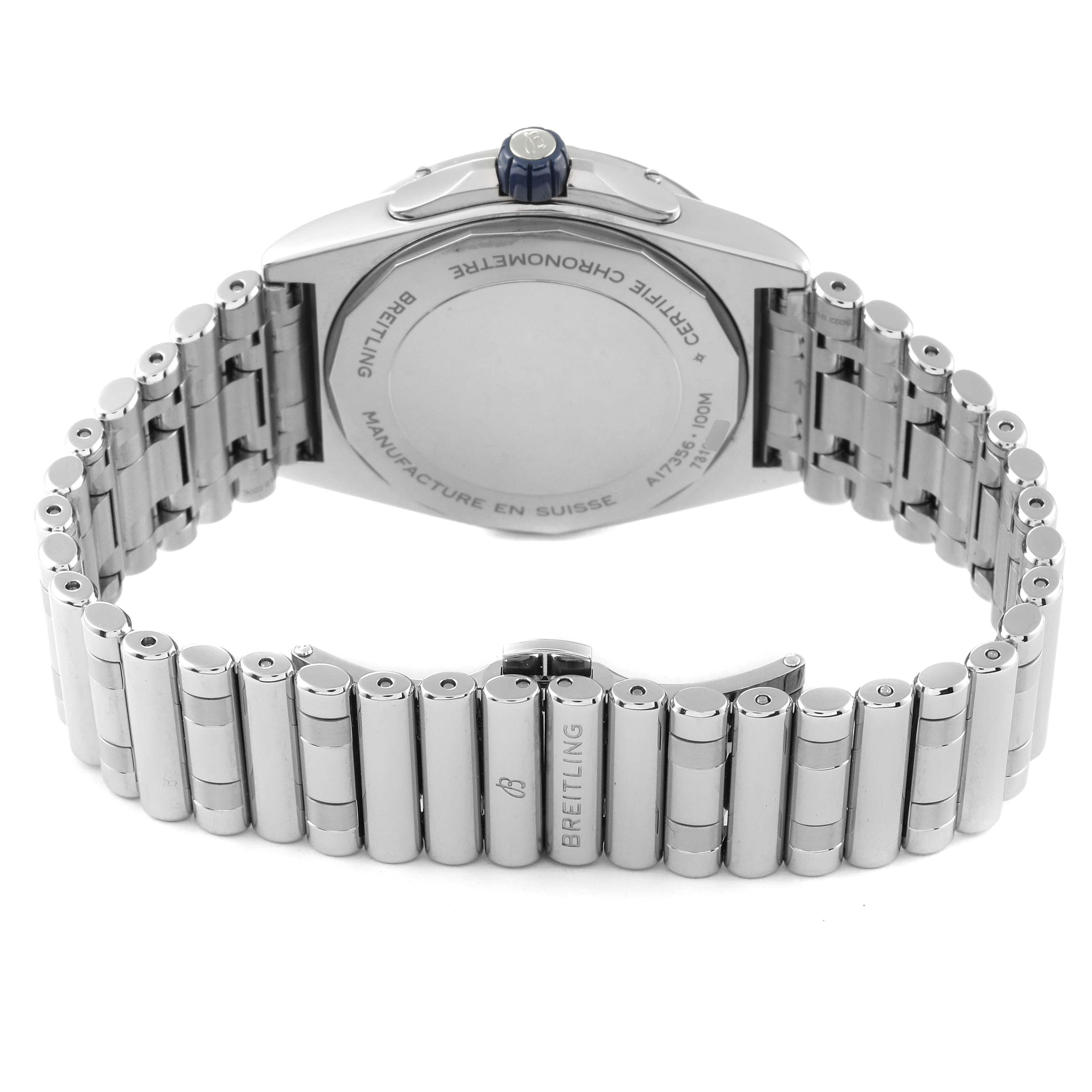 Breitling Super Chronomat Blue Dial Steel Diamond Ladies Watch A17356 Box Card 3