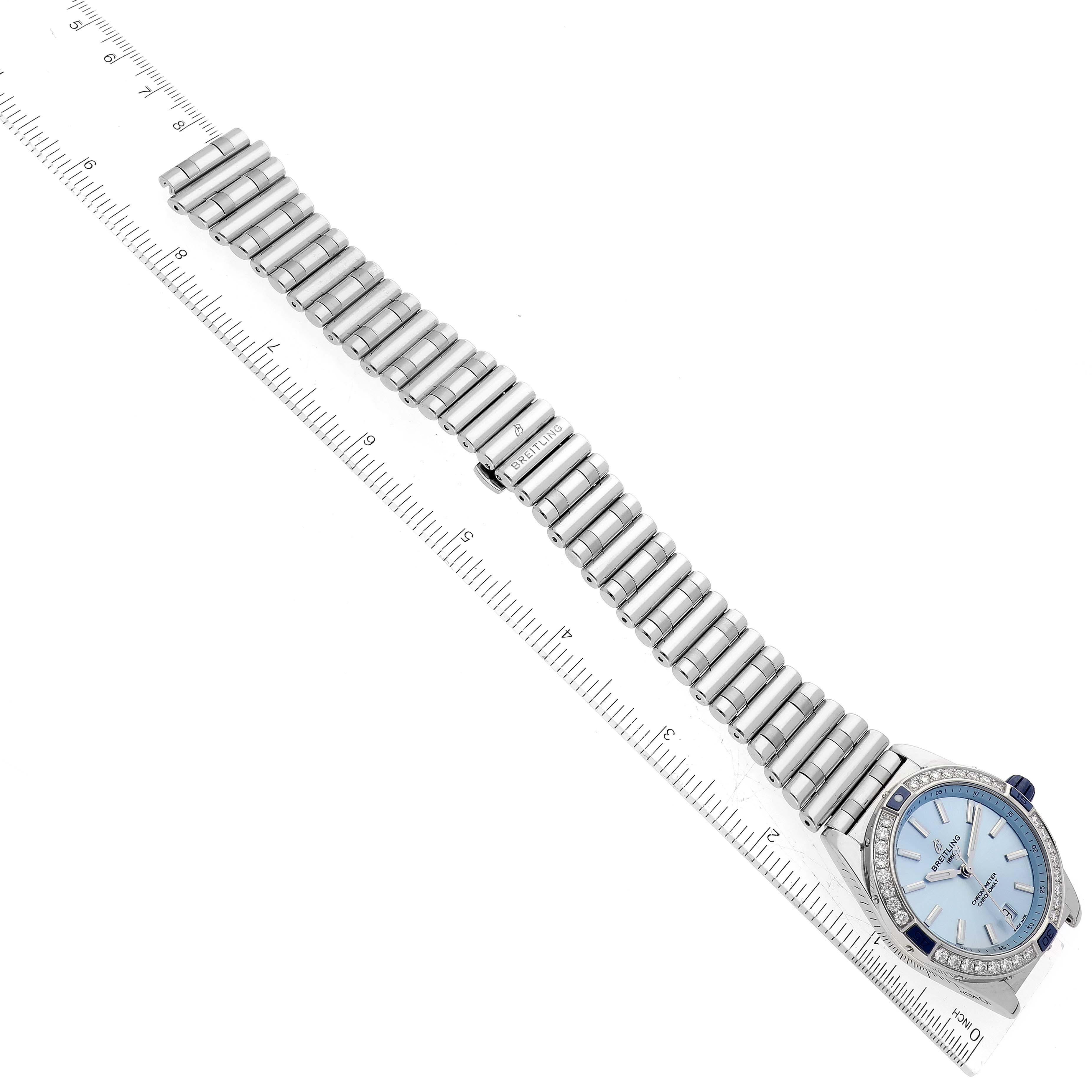 Breitling Super Chronomat Blue Dial Steel Diamond Ladies Watch A17356 Box Card 4