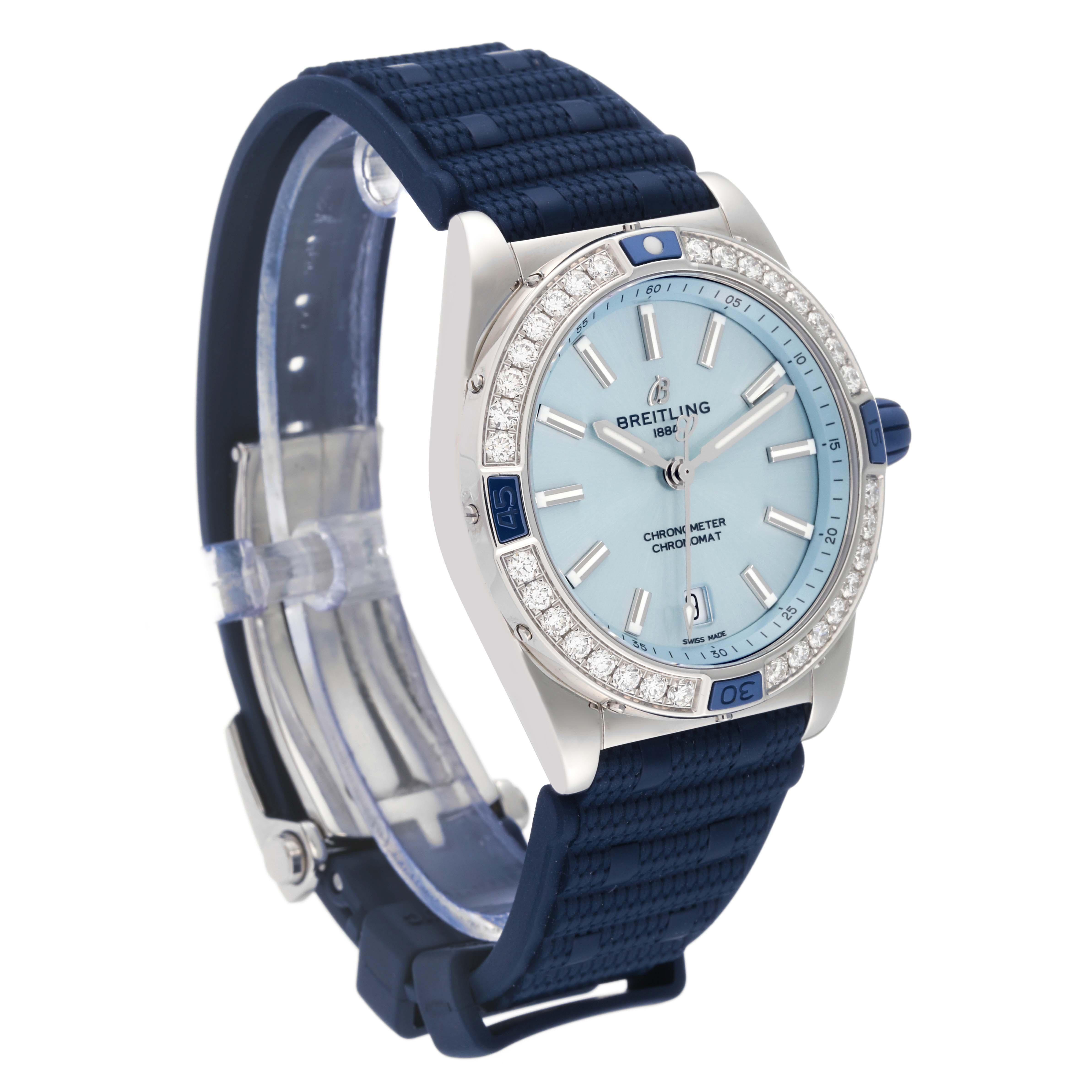 Breitling Super Chronomat Blue Dial Steel Diamond Ladies Watch A17356 Unworn 6