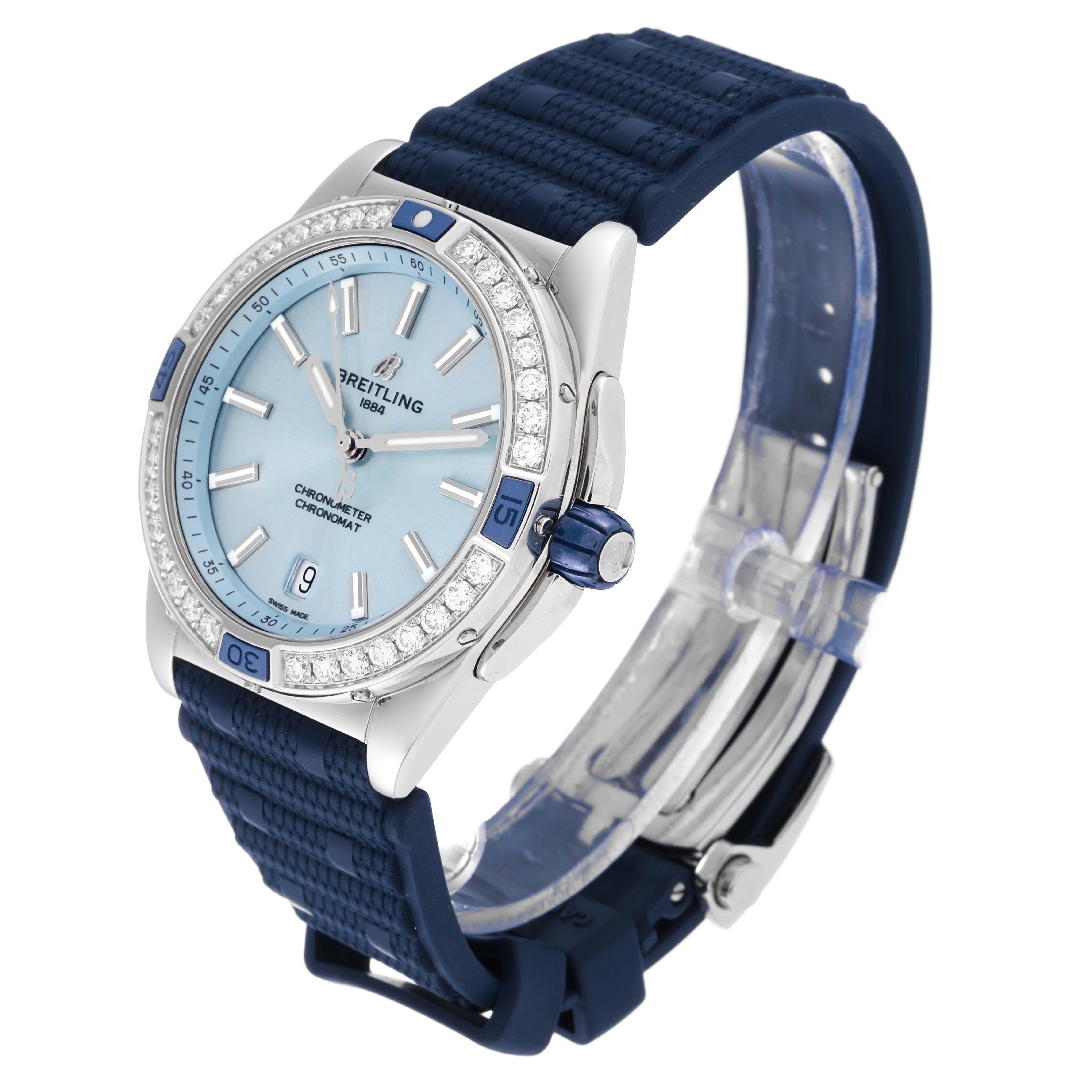Breitling Super Chronomat Blue Dial Steel Diamond Ladies Watch A17356 Unworn 2