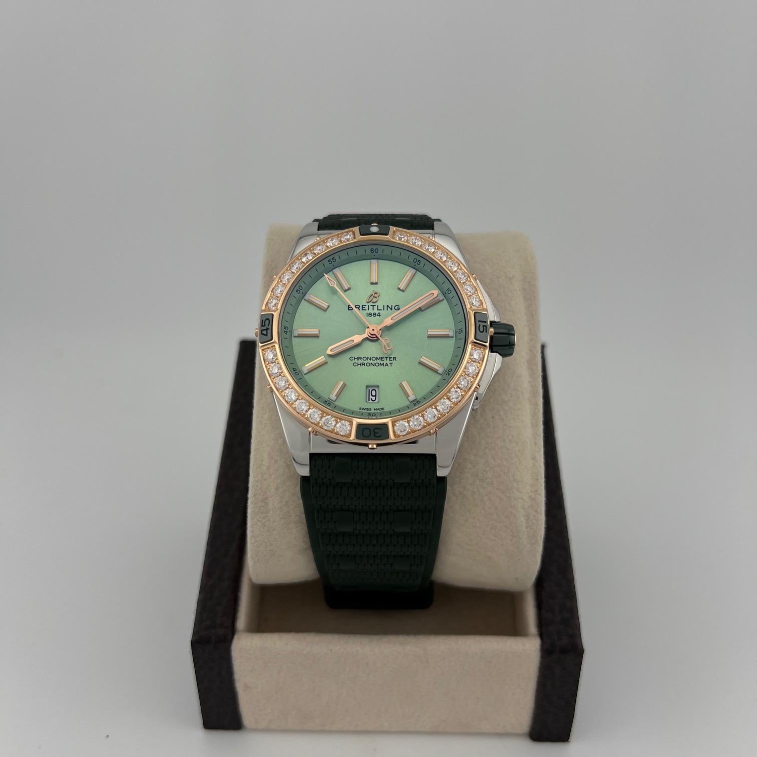 Breitling Super Chronomat U17356 38mm Quadrante Verde Menta 18k Acciaio Box Paper in vendita 5