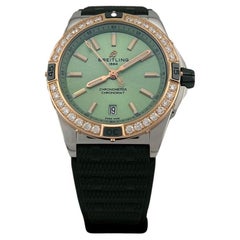 Breitling Super Chronomat U17356 38mm Mint Green Dial 18k Gold Steel Box Paper