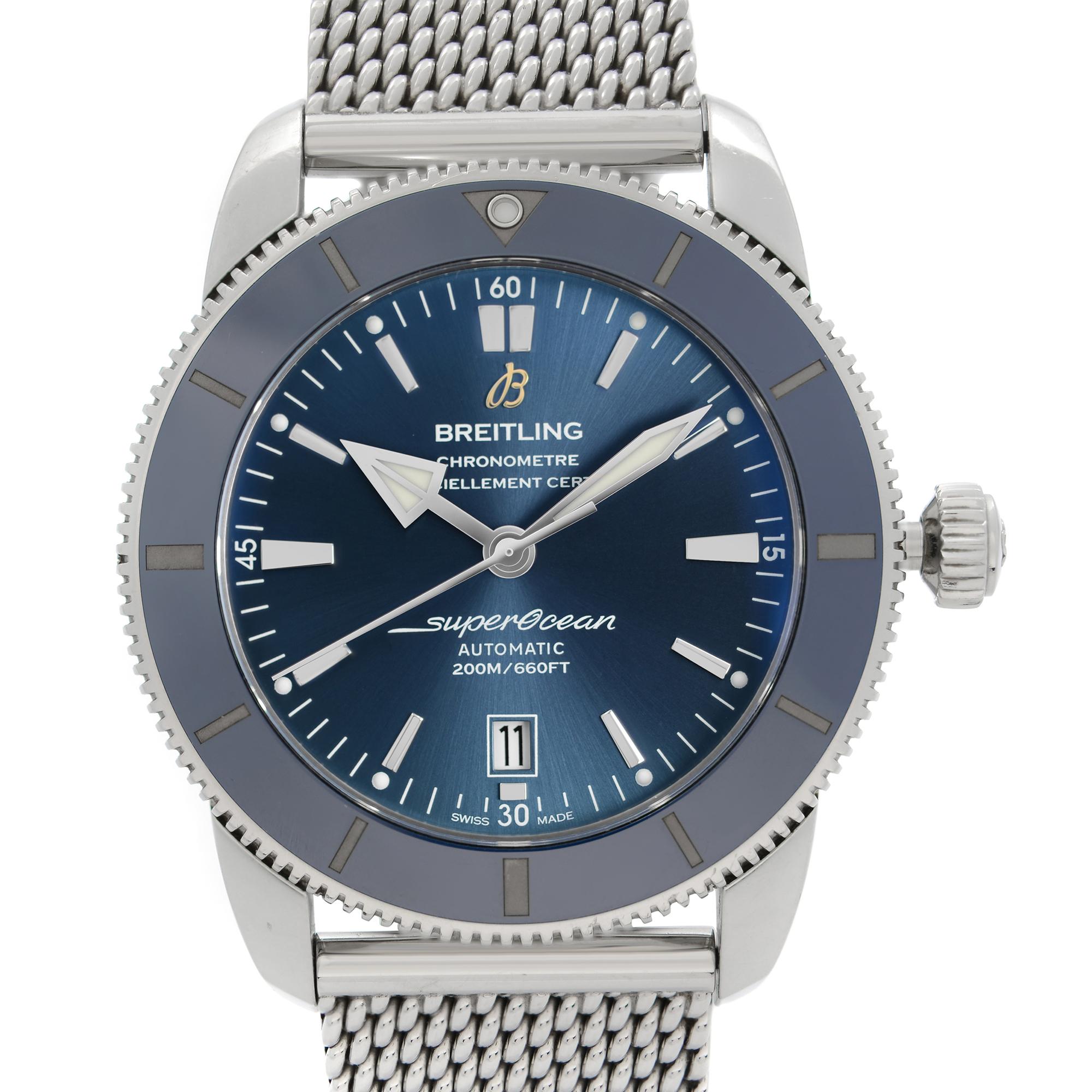 Pre Owned Breitling Super Heritage Steel Blue Dial Automatic Mens Watch AB2020161C1A1. This Beautiful Timepiece is Powered by Mechanical (Automatic) Movement And Features: Round Stainless Steel Case with a Stainless Steel Mesh Bracelet,