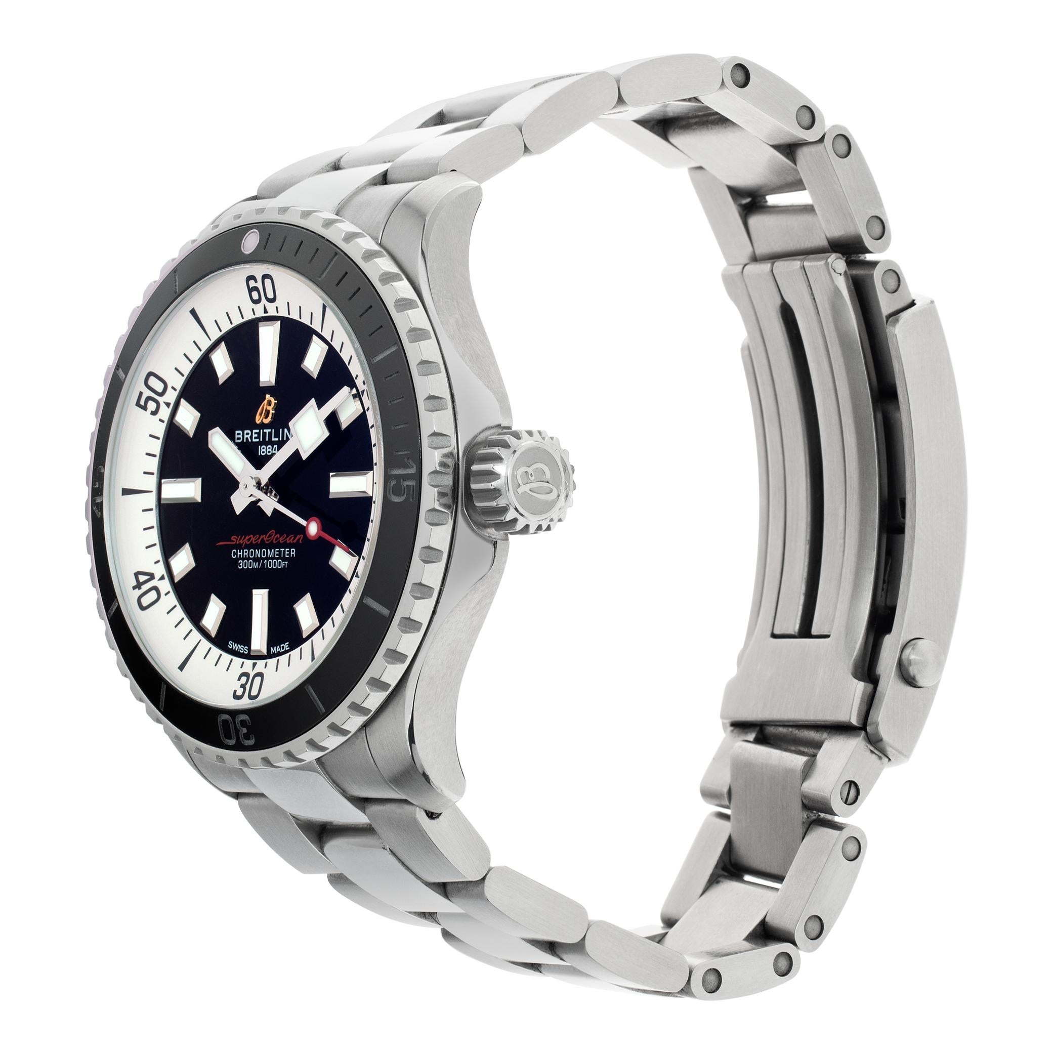 Breitling Super Ocean in stainless steel on link bracelet with black dial and rotating bezel. Auto w/ sweep seconds. 42 mm case size. Ref A17375. Circa 2020s. Fine Pre-owned Breitling Watch.

 Certified preowned Sport Breitling Super Ocean A17375
