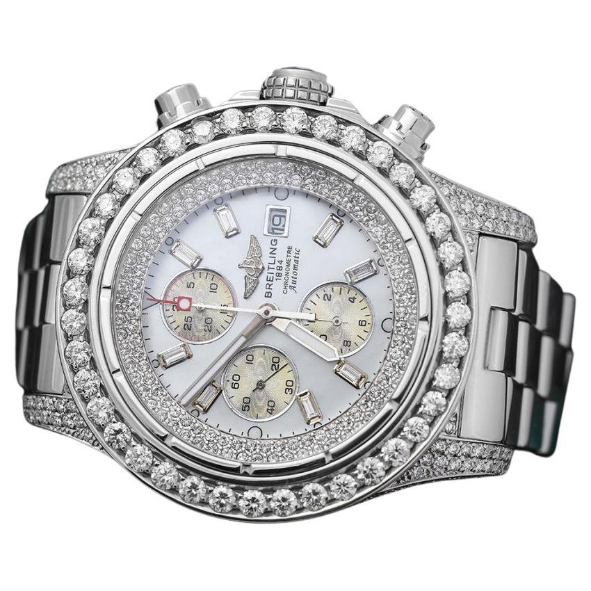 Breitling SuperAvenger Men's White MOP Dial Diamond Stainless Steel Watch A13370 For Sale