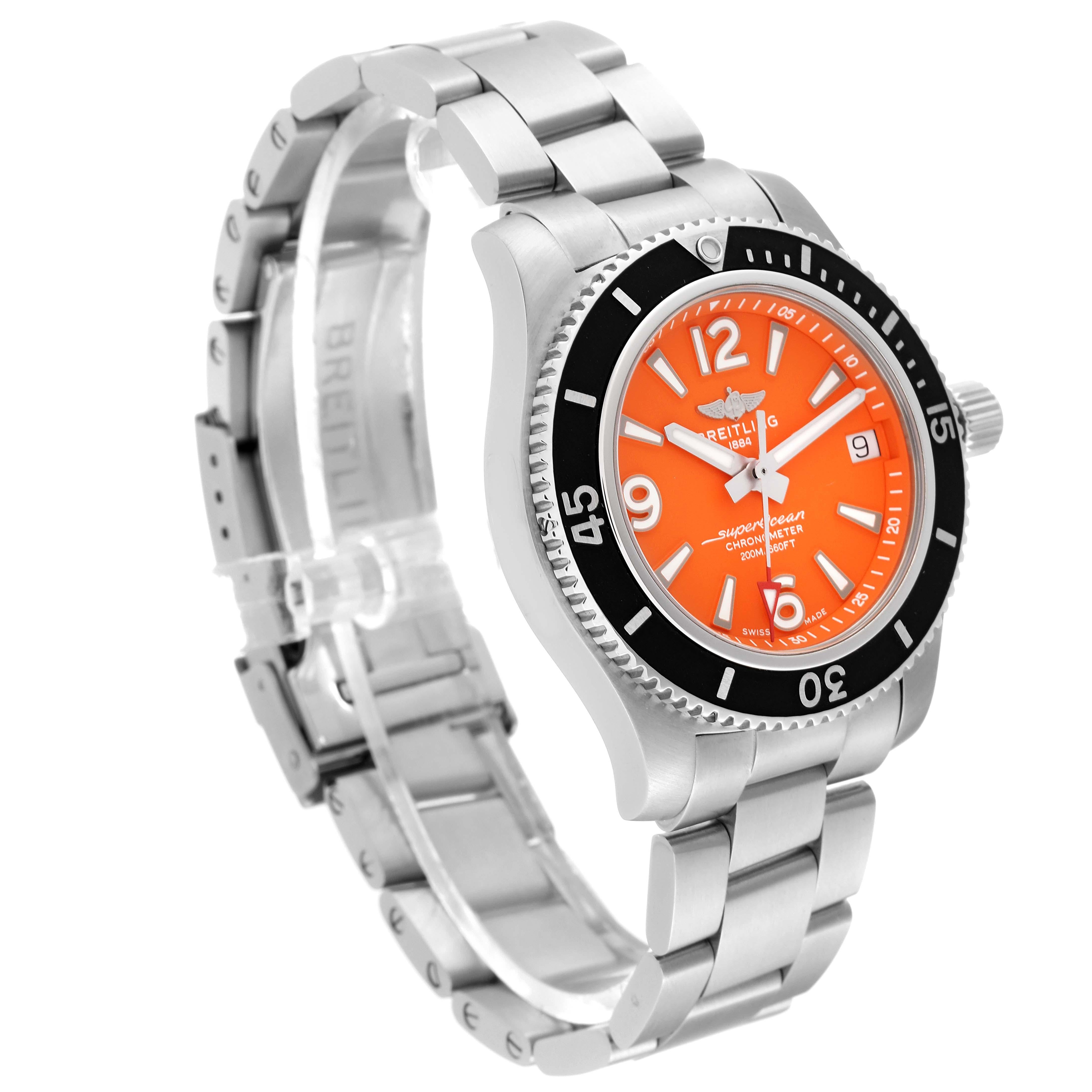 Breitling Superocean 36mm Orange Dial Steel Ladies Watch A17316 Unworn For Sale 1