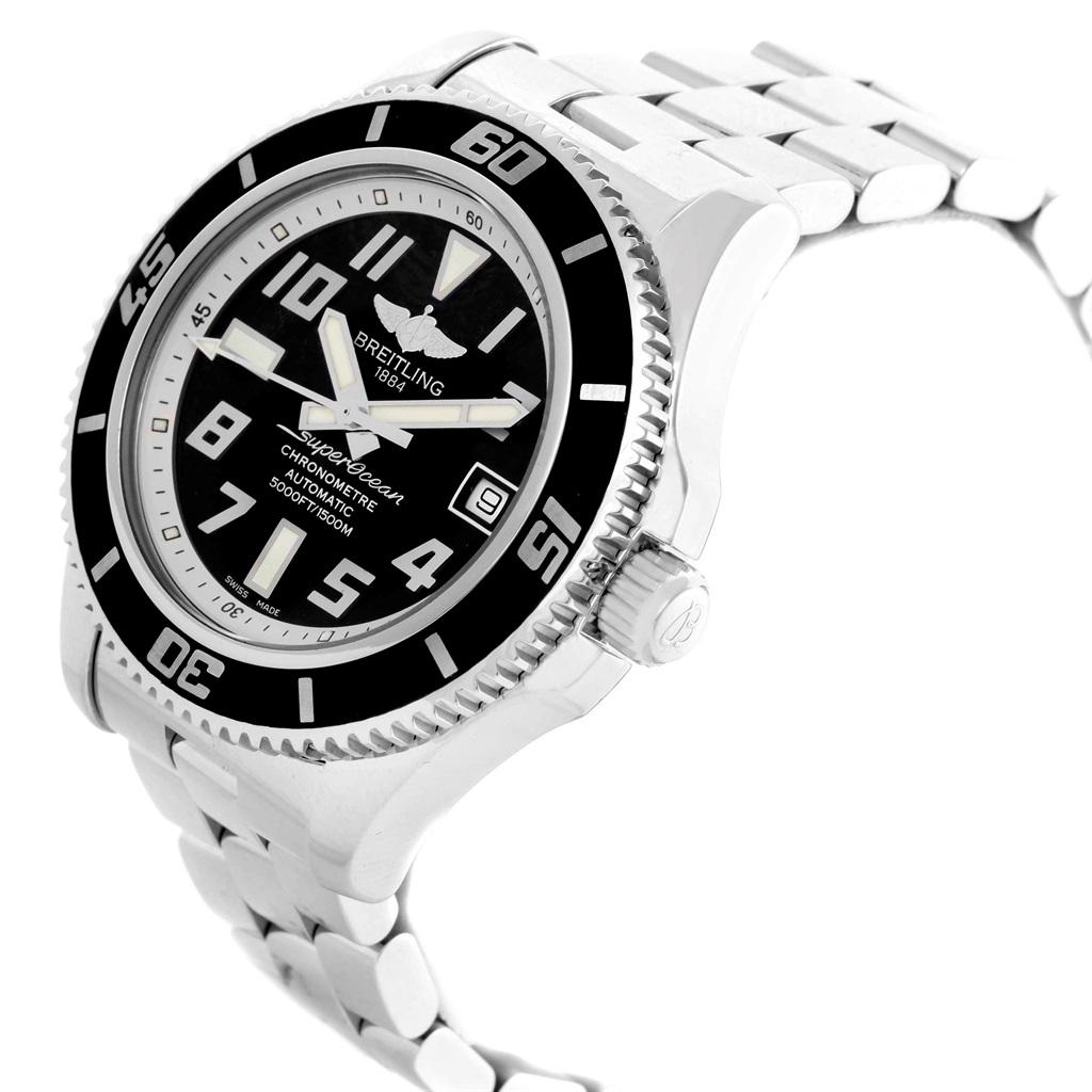 Breitling Superocean 42 Abyss Black Dial Steel Mens Watch A17364. Automatic self-winding movement. Stainless steel case 42.0 mm in diameter. Stainless steel screwed-down crown and pushers. Stainless steel unidirectional revolving bezel. 0-60